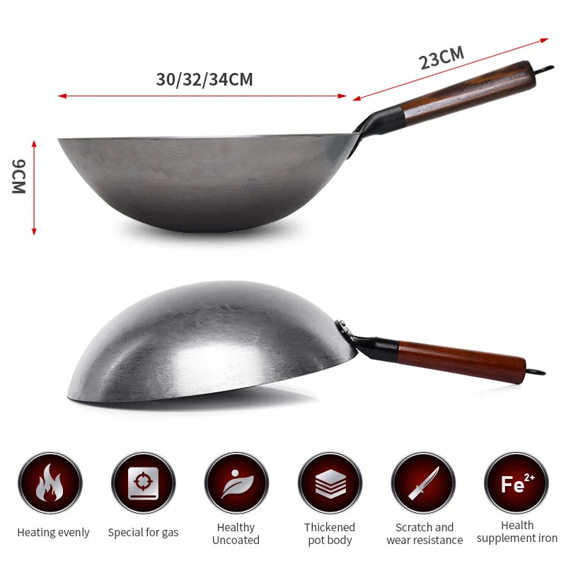 🔥 Hoge temperatuur gesmeed ijzeren wok – Duurzaam, antiaanbak en direct klaar voor gebruik! 🍳✨