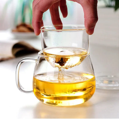 🍵 Premium Borosilicate Glass Tea Mug with Strainer and Lid