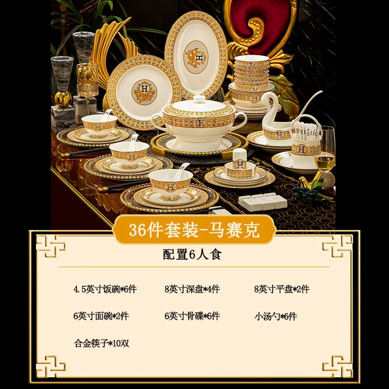 🍽️ DUTRIEUX European Bone China Dinnerware Set – Court Style Elegance ✨