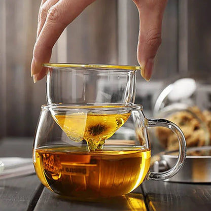 🍵 Premium Borosilicate Glass Tea Mug with Strainer and Lid