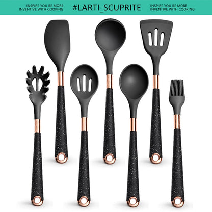 5-10 Pcs Silicone Cooking Utensil Set Mixing Slotted Serving Spatula Nonstick Heat Resistant Kitchen Bake Stir Draining Spoons