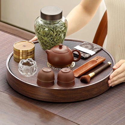 صينية شاي وتقديم من الخيزران الكريستالي 🍵 – قطعة أثاث أنيقة للمطبخ وغرفة الطعام ✨