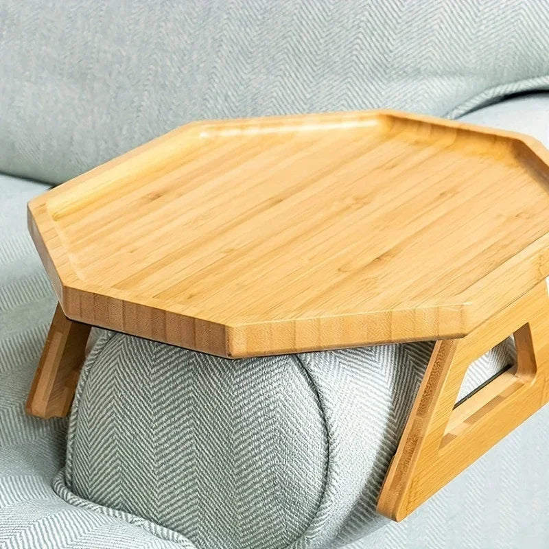 🛋️ Opvouwbare houten bankarmsteun – Praktische snack- en opbergtafel voor in huis 🍵📚