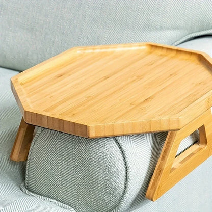 🛋️ Opvouwbare houten bankarmsteun – Praktische snack- en opbergtafel voor in huis 🍵📚