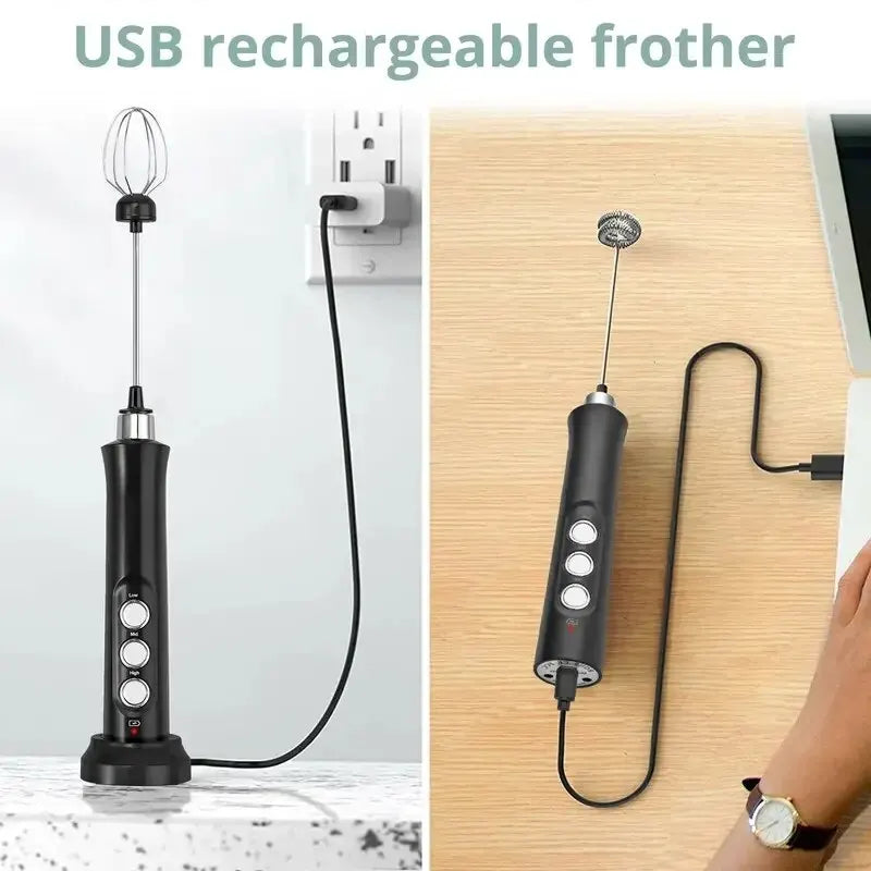 🌀 3-Speed Rechargeable Milk Frother – Café-Quality Foam at Your Fingertips! ☕✨