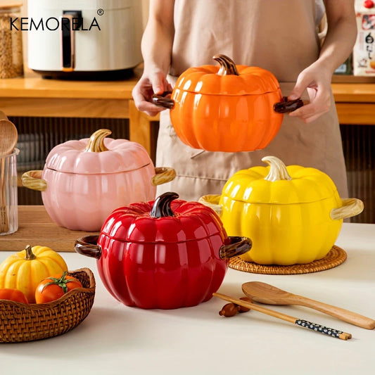 🎃 50OZ Keramische Pompoen-Ovenpan met Deksel – Leuk Halloween Dessertpotje