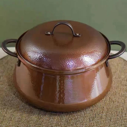 🍲 قدر نحاسي قديم - قدر طهي يدوي الصنع مصقول مع غطاء