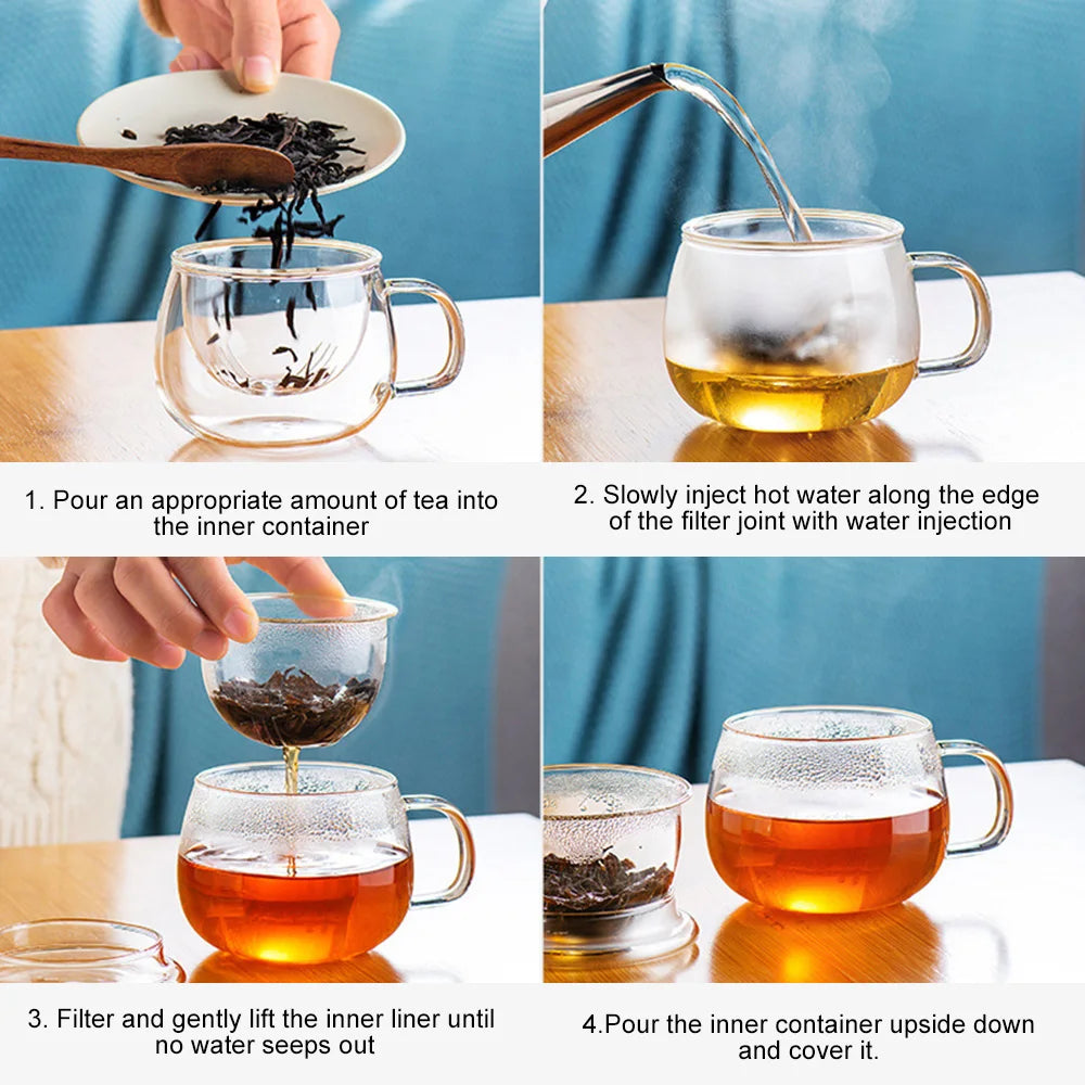 🍵 350ml Borosilicate Glass Tea & Coffee Cup — With Lid & Infuser