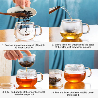 🍵 350ml Borosilicate Glass Tea & Coffee Cup — With Lid & Infuser