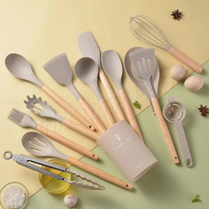 Kitchen Kit 12 Pieces Silicone Food Grade Utensils Cooking Sets Turner Spatula Measuring Spoon Practical Cookware Tool Kitchenwa