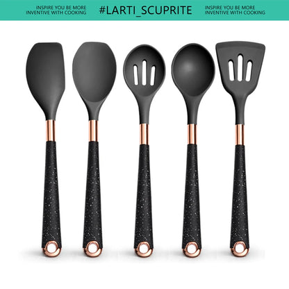 5-10 Pcs Silicone Cooking Utensil Set Mixing Slotted Serving Spatula Nonstick Heat Resistant Kitchen Bake Stir Draining Spoons