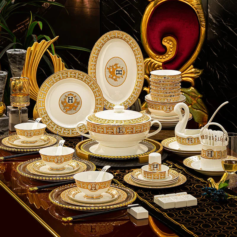 🍽️ DUTRIEUX European Bone China Dinnerware Set – Court Style Elegance ✨