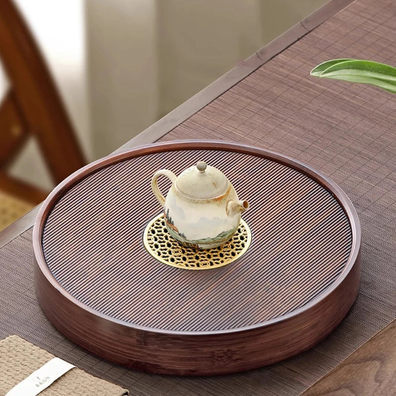 صينية شاي وتقديم من الخيزران الكريستالي 🍵 – قطعة أثاث أنيقة للمطبخ وغرفة الطعام ✨