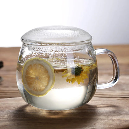 🍵 350ml Borosilicate Glass Tea & Coffee Cup — With Lid & Infuser