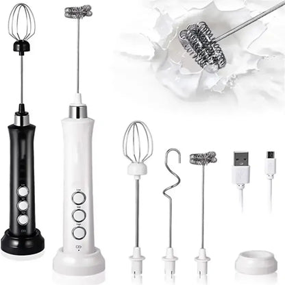 Wireless Rechargeable Electric Milk Frother - 3 Speeds, Handheld Foam Maker for Latte, Cappuccino, Hot Chocolate - USB Rechargea