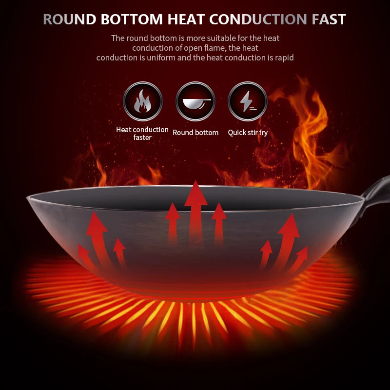 🔥 Hoge temperatuur gesmeed ijzeren wok – Duurzaam, antiaanbak en direct klaar voor gebruik! 🍳✨