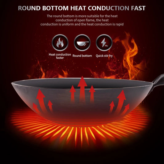 🔥 Hoge temperatuur gesmeed ijzeren wok – Duurzaam, antiaanbak en direct klaar voor gebruik! 🍳✨