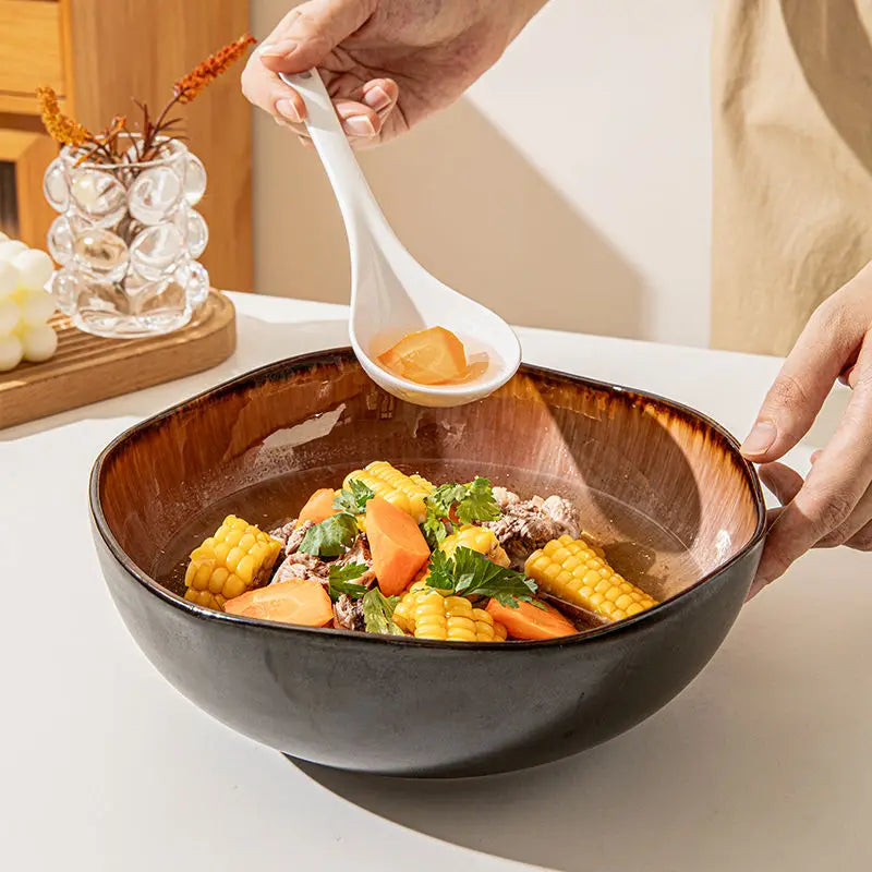 🍲 وعاء حساء كبير من السيراميك مقاس 9.5 بوصة – مطلي بالمينا ومناسب للاستخدام في الميكروويف