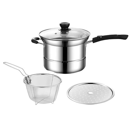 🍳 Stainless Steel Deep Fryer Pot with Basket & Steamer